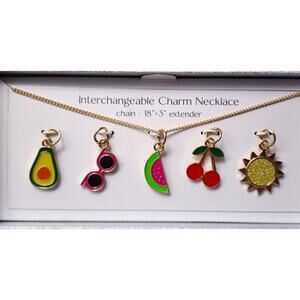 NECKLACE-Gold Tone-Charms-Interchangeable-Summer-Beach-Picnic-Fashion Jewelry